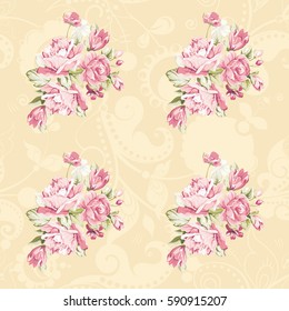 Patrón floral sin fisuras con rosas rosadas Vector Ilustración EPS8