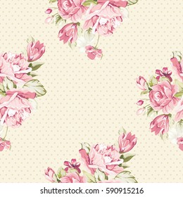 Seamless floral pattern with pink roses Vector Illustration EPS8