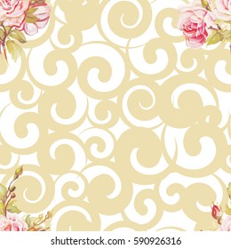 Seamless floral pattern with pink roses Vector Illustration EPS8