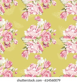 Seamless floral pattern with pink roses Vector Illustration EPS8