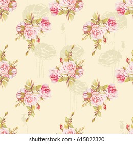 Patrón floral sin fisuras con rosas rosadas Vector Ilustración EPS8
