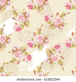 Nahtlose Blumenmuster mit rosafarbenen Rosen Vektor-Illustration EPS8