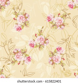 Seamless floral pattern with pink roses Vector Illustration EPS8