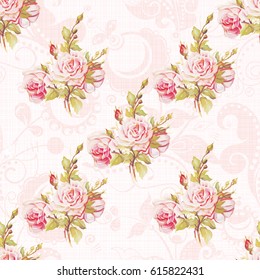 Seamless floral pattern with pink roses Vector Illustration EPS8