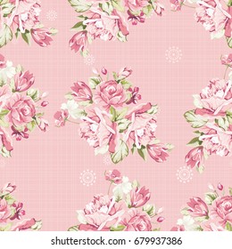 Patrón floral sin fisuras con rosas rosadas Vector Ilustración EPS8