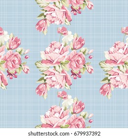 Patrón floral sin fisuras con rosas rosadas Vector Ilustración EPS8