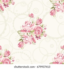 Seamless floral pattern with pink roses Vector Illustration EPS8