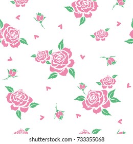 Seamless floral pattern with pink roses on white background. Exotic flower for decoration, fabric, textile, wrapping paper and other decoration design.Vector illustration.