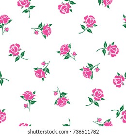 Seamless floral pattern with pink roses on white background. Exotic flower for decoration, fabric, textile, wrapping paper and other decoration design.Vector illustration.