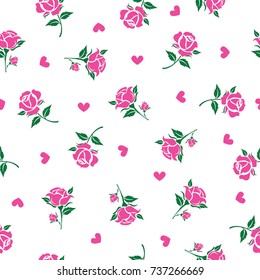 Seamless floral pattern with pink roses on white background. Exotic flower for decoration, fabric, textile, wrapping paper and other decoration design.Vector illustration.