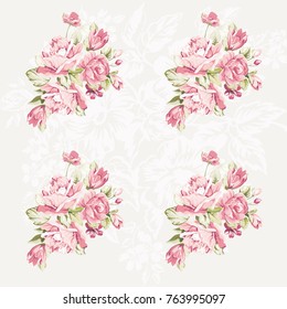 Patrón floral sin fisuras con rosas rosadas Vector Ilustración EPS8