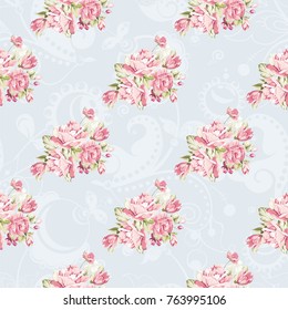 Seamless floral pattern with pink roses Vector Illustration EPS8