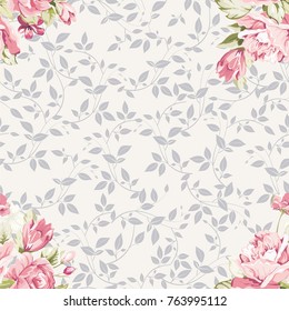 Seamless floral pattern with pink roses Vector Illustration EPS8