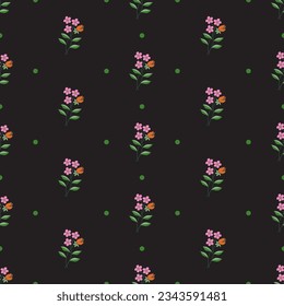 Nahtlose Blumenmuster. rosafarbene kleine Blumen auf dunklem Hintergrund. Ditsy-floraler Hintergrund, Vektorgrafik-Design