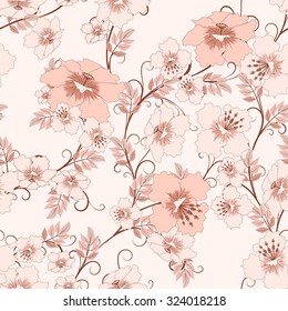 seamless floral pattern in pink soft colors, vector illustration