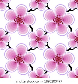Patrón floral sin foco. Flores estilizadas rosas sobre un fondo blanco. Ilustración vectorial.