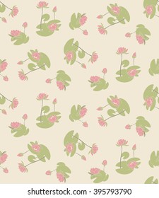 Seamless floral pattern with pink water lilies.