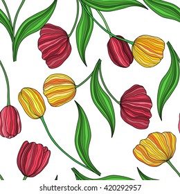 Seamless floral pattern. Placer colored tulips.