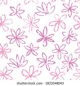 Seamless floral pattern with polka dot ornament. Stylish drawn dotted backdrop with flowers. Abstract textured circle and flowers ornament.
