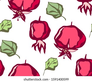 Seamless floral pattern with pomegranate and flowers. Ornamental decorative background. Vector pattern. Print for textile, cloth, wallpaper, scrapbooking