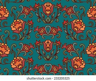 Seamless floral pattern with pomegranates