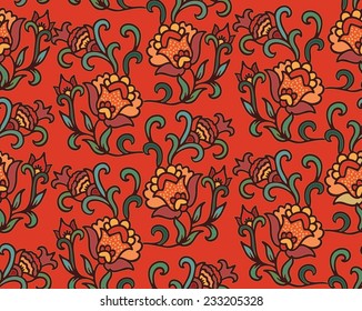 Seamless floral pattern with pomegranates