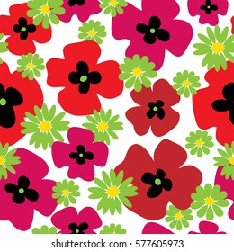 Seamless floral pattern with a poppies and daisies