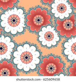 Seamless floral pattern  with poppy and daisy flowers. Vector illustration.