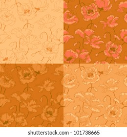 Seamless floral pattern with poppy flowers in vintage style and gold colors