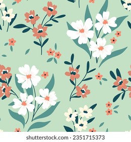 Seamless floral pattern with small cute flowers on light beige