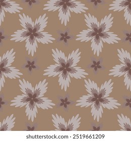 Seamless floral pattern, pretty ditsy print with hand drawn plants in autumn colors. Cute botanical design: small and large daisy flowers, leaves, herbs on a dark background. Vector illustration.