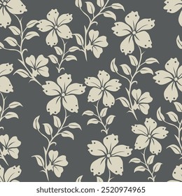 Patrón floral sin fisuras, impresión bastante sucia con plantas dibujadas a mano en colores de otoño. Lindo diseño botánico: Pequeñas y Grandes flores de margarita, hojas, hierbas sobre un fondo oscuro. Ilustración vectorial.