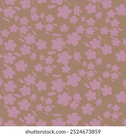 Nahtloses Blumenmuster, hübscher diffiziler Druck mit handgezeichneten Pflanzen in Herbstfarben. Nettes botanisches Design: kleine und große Gänseblumen, Blätter, Kräuter auf dunklem Hintergrund. Vektorgrafik.