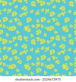 Patrón floral sin fisuras, impresión bastante sucia con plantas dibujadas a mano en colores de otoño. Lindo diseño botánico: Pequeñas y Grandes flores de margarita, hojas, hierbas sobre un fondo oscuro. Ilustración vectorial.