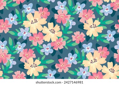 Seamless floral pattern, pretty liberty ditsy print in spring watercolor motif. Cute botanical design: small hand drawn daisy flowers, tiny leaves, simple abstract meadow. Vector illustration.