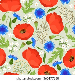 Seamless floral pattern with pretty spring flowers. Background for textile printing and wrapping paper.