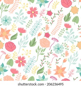 Seamless floral pattern with pretty stylized flowers.