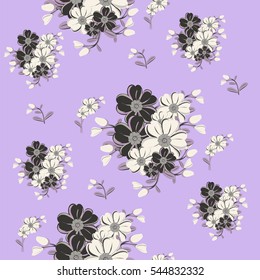 Seamless floral pattern. To print on tissue paper. Flowers in vintage style on a purple background. Vector