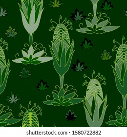 Seamless floral pattern. Print for textiles and paper in green colors. Vector illustration.