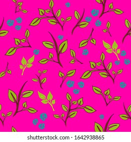 Seamless floral pattern with prints of textural leaves. Gel pen. Botanical background. Bright foliage. Background illustration of exotic leaves. Nature conservation concept. Seal Isolated
