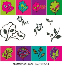 Seamless floral pattern with prints of textural leaves. Gel pen. Botanical background. Bright foliage. Background illustration of exotic leaves. Nature conservation concept. Seal Isolated
