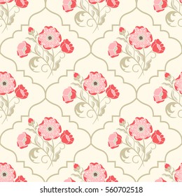 Seamless floral pattern in provence style. Endless pattern can be used for ceramic tile, wallpaper, linoleum, wrapping paper, textile, web page background