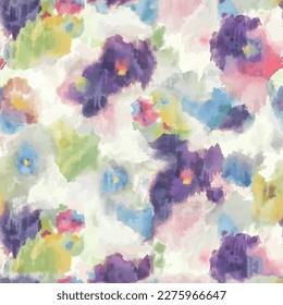 Seamless floral pattern in purple, green and blue watercolor colors. Abstract floral background.