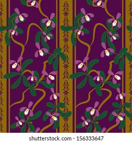 Seamless floral pattern with purple orchides