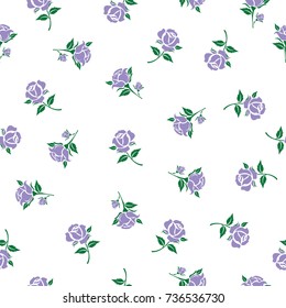 Seamless floral pattern with purple roses on white background. Exotic flower for decoration, fabric, textile, wrapping paper and other decoration design.Vector illustration.