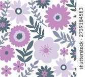 Seamless Floral Pattern with Purple Stylized Flowers.