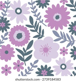 Seamless Floral Pattern with Purple Stylized Flowers.