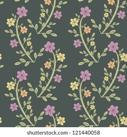 Seamless floral pattern with purple and yellow flowers