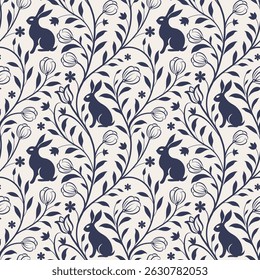 Padrão floral perfeito com padrão floral de coelho na primavera para casamento, aniversário, aniversário e festa. Design para banner, cartaz, cartão, convite e scrapbook