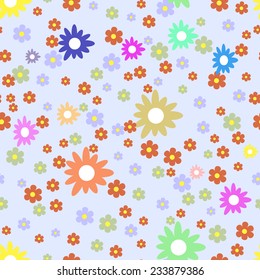 Seamless floral pattern. Randomly scattered colorful multicolored flowers of different sizes